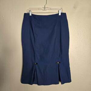 Belle Poque Navy Blue Bow Pencil Skirt XL Kickpleat Pinup Coquette Bodycon Knee